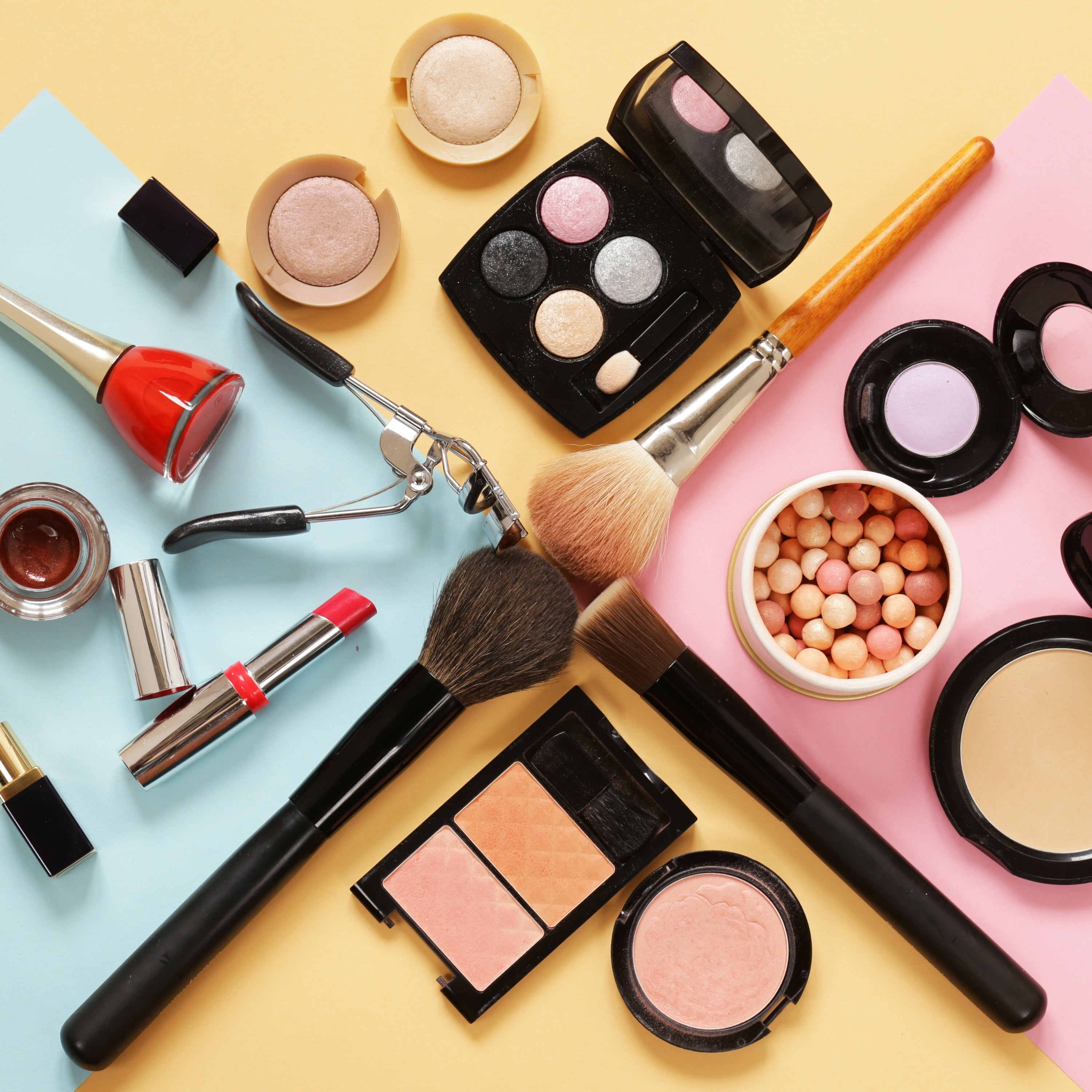 Flatlay of assorted beauty items representing the All Products collection.
