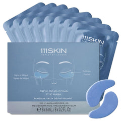 111SKIN Cryo De-Puffing Eye Mask blue packaging cools tired eyes