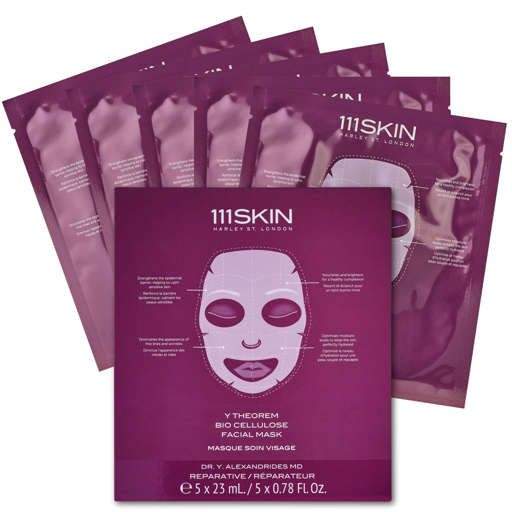 111SKIN Y Theorem bio-cellulose mask packaging shows premium skincare technology for deep hydration and resilience