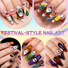 12 Colors Nail Art Pens Set vibrant color swatches on nails.
