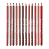 12 Colors Wooden Lip Liner Set close-up reveals vivid pigments for precise lip definition.