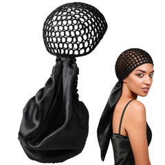 2in1 wrap cap bonnet satin fabric closeup showing smooth interior for gentle sleep