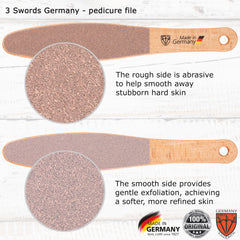 3 Swords Germany foot file smooth side close-up for gentle exfoliation.