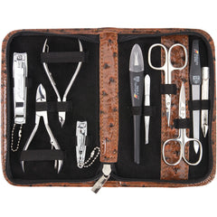 3 Swords Germany manicure pedicure set case-open reveals premium leather travel case.
