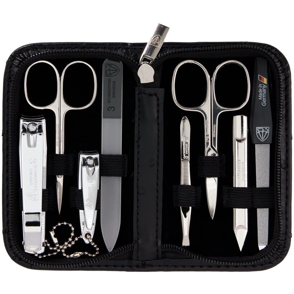 3 Swords Germany nail care kit front view showing premium tools for home manicure.