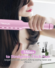 7MAGIC Nano Titanium Hair Straightener dual-heat-settings display closeup for precise control
