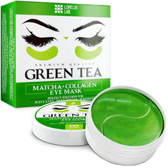 Lorelis Lab green tea under-eye patches package for hydration and puffiness relief