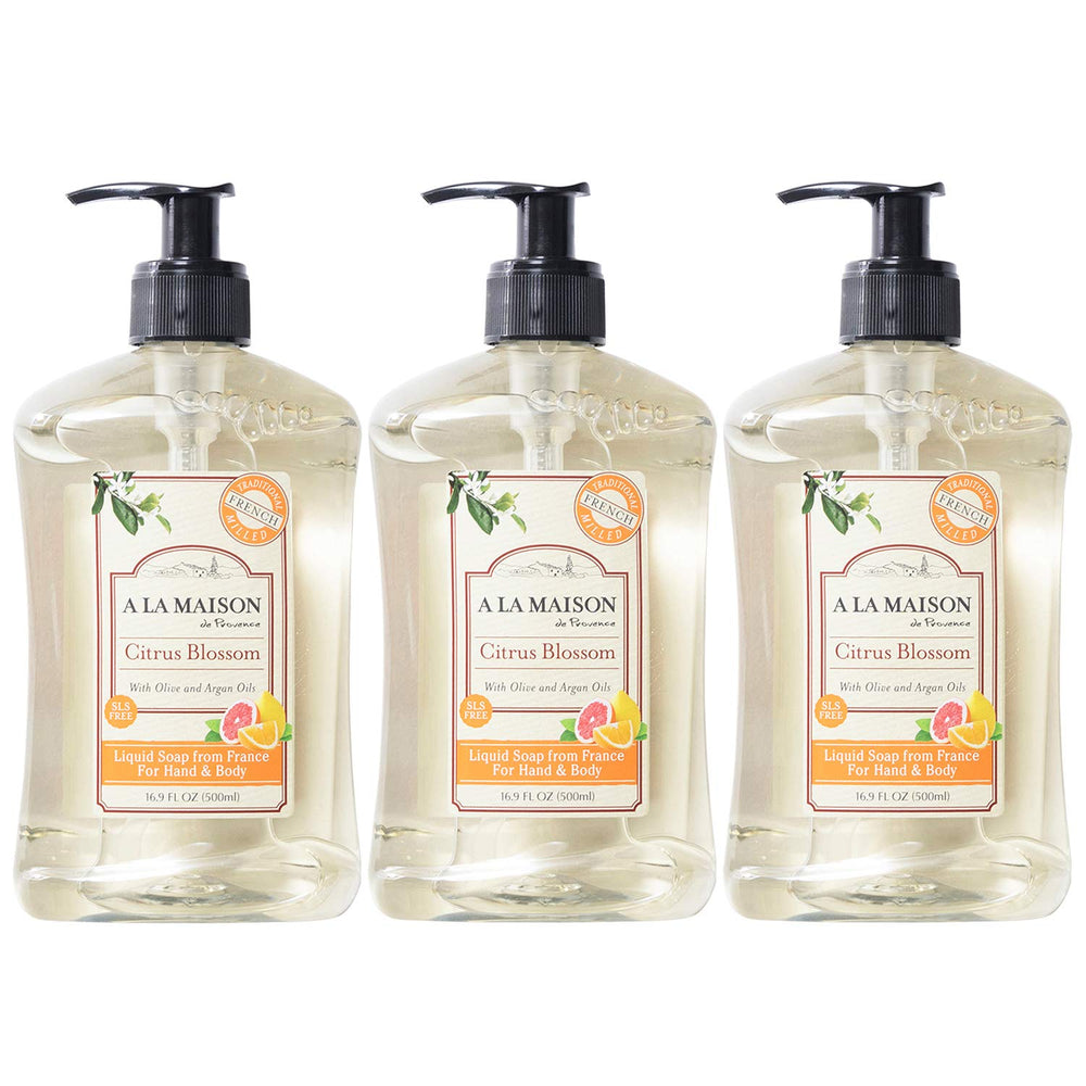 A La Maison Citrus Blossom hand soap bottle with a fresh, uplifting scent for daily cleansing.