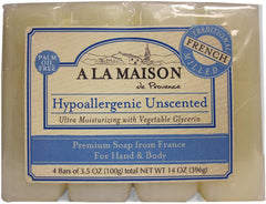 A LA MAISON hypoallergenic bar soap in use on hands illustrating mild, moisturizing cleanse
