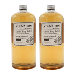 A La Maison Sweet Almond refill bottle front, eco-friendly and space-saving