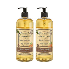 A LA MAISON Sweet Almond two-pack bottle display for nourishing daily cleanse.