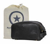 Aaron Leather Goods Vendimia Toiletry Pouch in black with spacious interior for grooming essentials