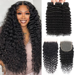 AARRXX deep wave bundles with closure for a voluminous natural styling.
