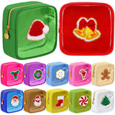 Abbylike 12-piece Christmas patch makeup bags in frosted nylon for stylish travel.