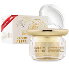 ABERA Kasumi Glowing Cream tube closeup suggesting brightening and even tone