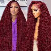 Abhayy 99j Burgundy 13x6 lace front wig close-up with natural hairline
