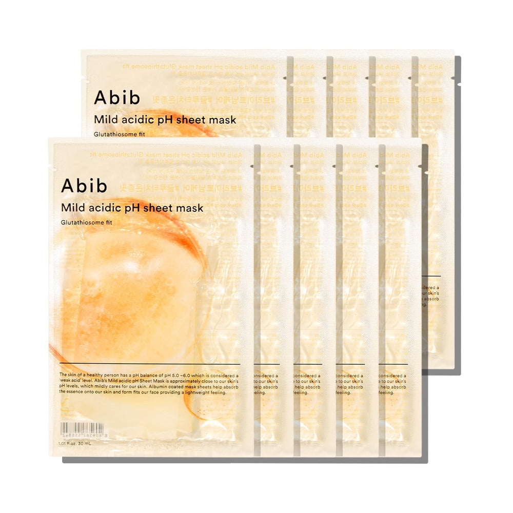 Abib Mild Acidic pH Sheet Mask packshot highlights soothing, daily-use skincare for sensitive skin.