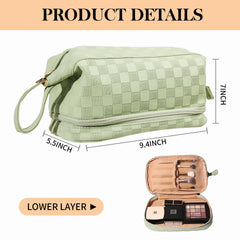 Abiudeng travel makeup organizer with brush holder shows dedicated slots for tidy routines.