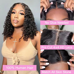 Ablvari Curly Bob Wig 4x4 closure close-up highlights seamless lace for quick wear