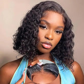 Ablvari Curly Bob Wig water-wave close-up shows natural hairline for seamless daily wear