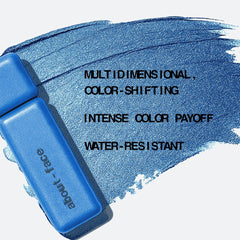 aboutface Fractal Glitter Eye Paint Above Santorini being applied on lid for precise color