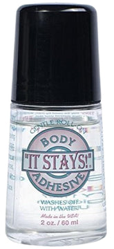 ABSOLUTE SUPPORT It Stays butt glue roll-on bottle secures costumes during dynamic dance performances.