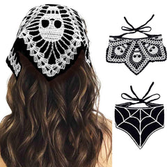 Acenail Halloween headband in black skull crochet bandana is soft and comfortable for all-day wear.