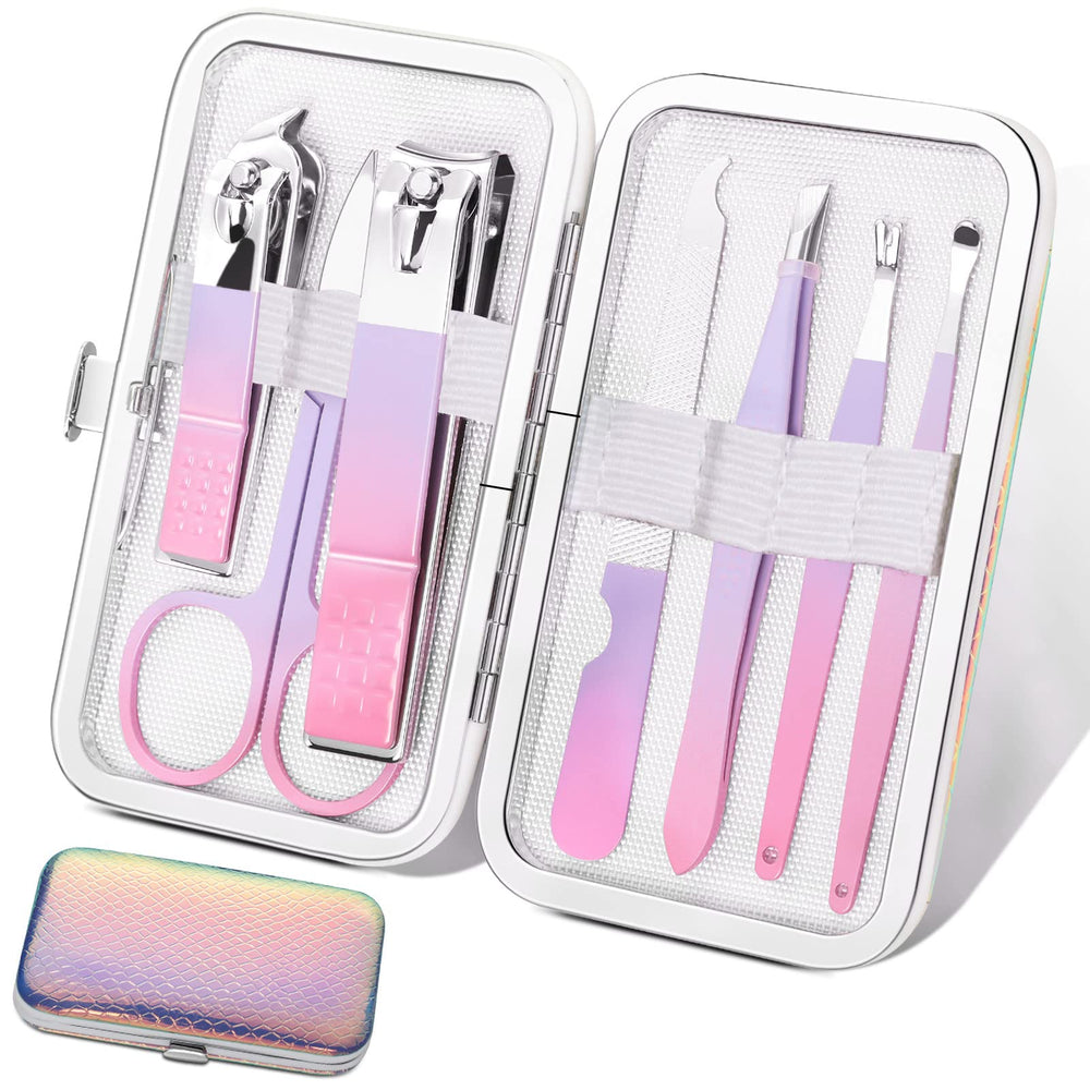 Aceoce manicure set case opens for travel-ready storage.
