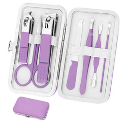 Aceoce manicure set in purple case; compact and purse-ready for on-the-go grooming.