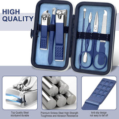 Aceoce travel manicure tools close-up showing stainless steel precision for on-the-go grooming
