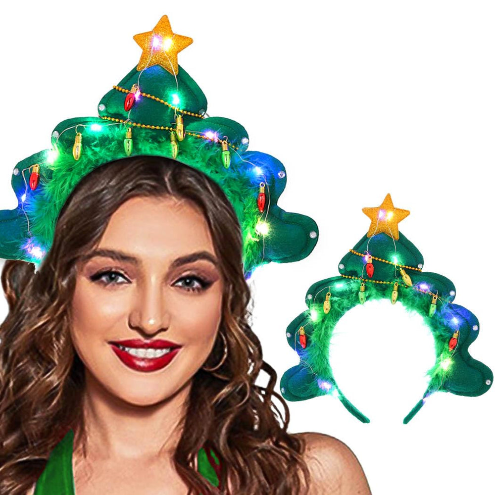 Aceorna Light Up Christmas Headband with tree and stars adds festive glow for parties.