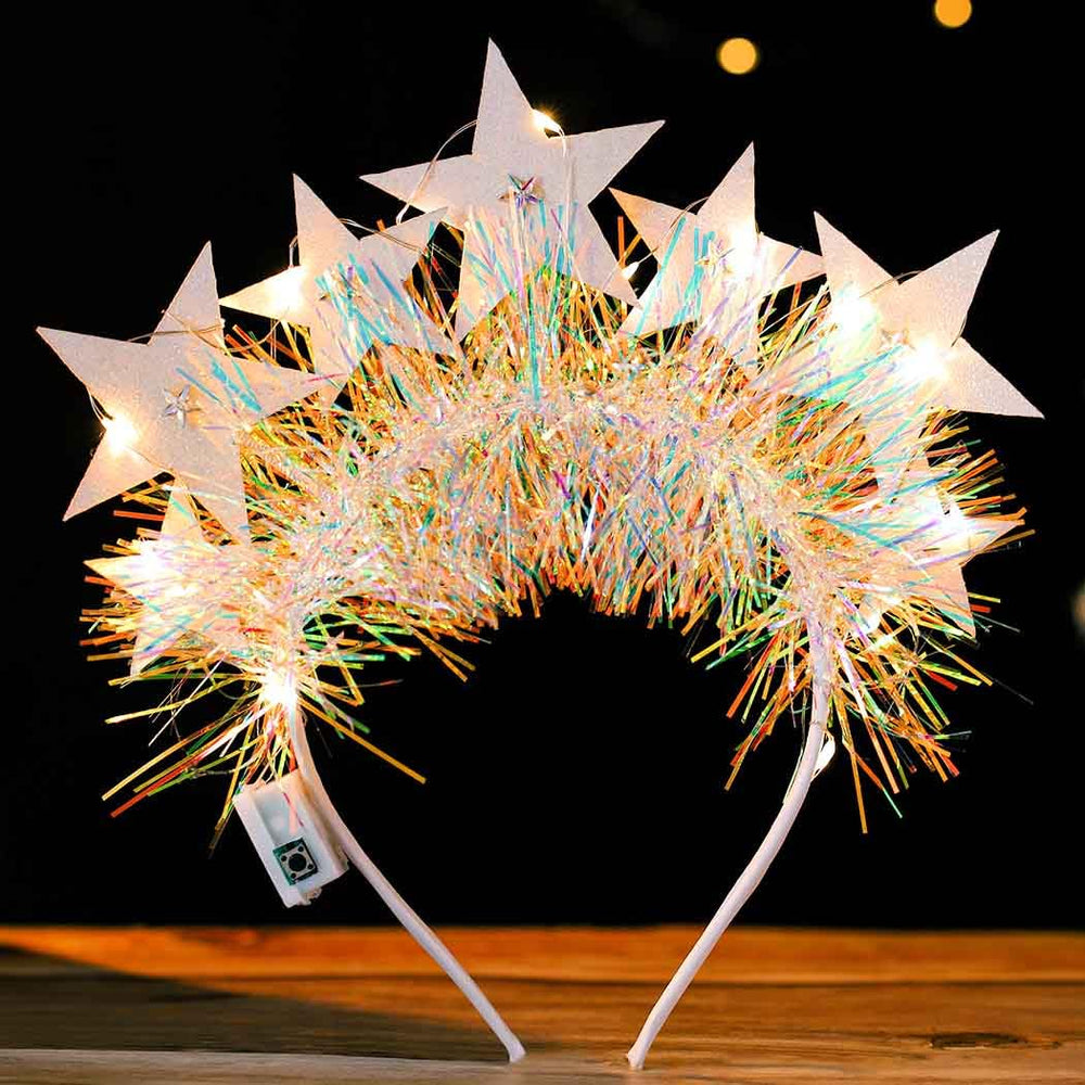 Aceorna light-up stars headbands closeup of glowing LED stars for party sparkle.