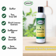 Acne Zap shampoo lather forming on scalp for soothing cleanse.