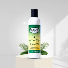 Acne Zap shampoo being poured for easy application on the scalp.