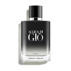 Armani Beauty Acqua di Gio Parfum bottle front conveys fresh marine scent for daily wear.