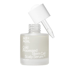 ACT+ ACRE stem cell serum bottle closeup showing daily scalp care.