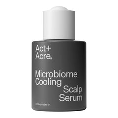 ACT+ ACRE Microbiome Cooling Scalp Serum bottle shows peppermint cooling relief for itchy scalps