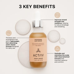 ACTIIV serum bottle highlighting water-based formula for non-greasy feel.