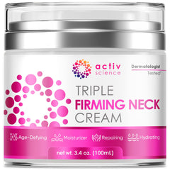 ACTIVSCIENCE Neck Firming Cream jar close-up showing rich texture for daily hydration