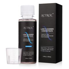 ACTROL Eyelash Cleanser Concentrate 100ml bottle closeup shows unscented formula for gentle lash care.