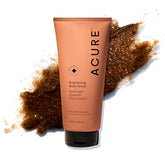 Acure Brightening Body Scrub jar close-up showing exfoliating texture for radiant skin.