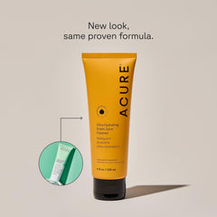 Acure Face Cleanser closeup highlights spinach and kale supergreens ingredients.