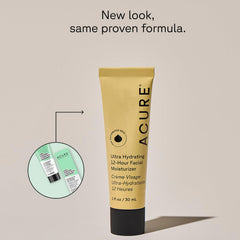 Acure Ultra Hydrating 12 Hour Facial Cream with spinach and kale antioxidants bottle closeup