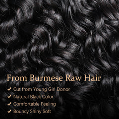 Acusoee Burmese curly bundles length-measure closeup demonstrates true-to-length sizing for accurate fittings.
