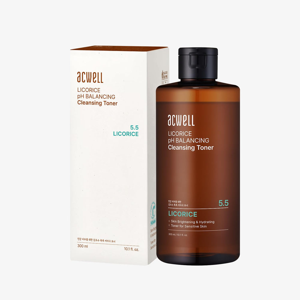 ACWELL Licorice Toner bottle close-up highlighting gentle pH-balanced cleansing for balanced skin.