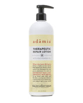 Adamia Therapeutic Repair Lotion bottle shows macadamia oil blend for fast absorption and hydration.