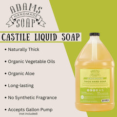 Adams Handmade Soap lemongrass ingredients label highlights organic oils and aloe for skin-friendly cleansing