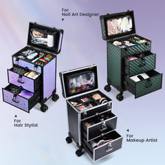 Adazzo matte black makeup case lid open showing interior with large compartments.