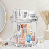 Adoco two-tier diamond lazy susan organizer on vanity for cosmetics and skincare easy access