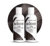 Adore semi-permanent hair color bottle in 110 darkest brown for vibrant, long-lasting shade.